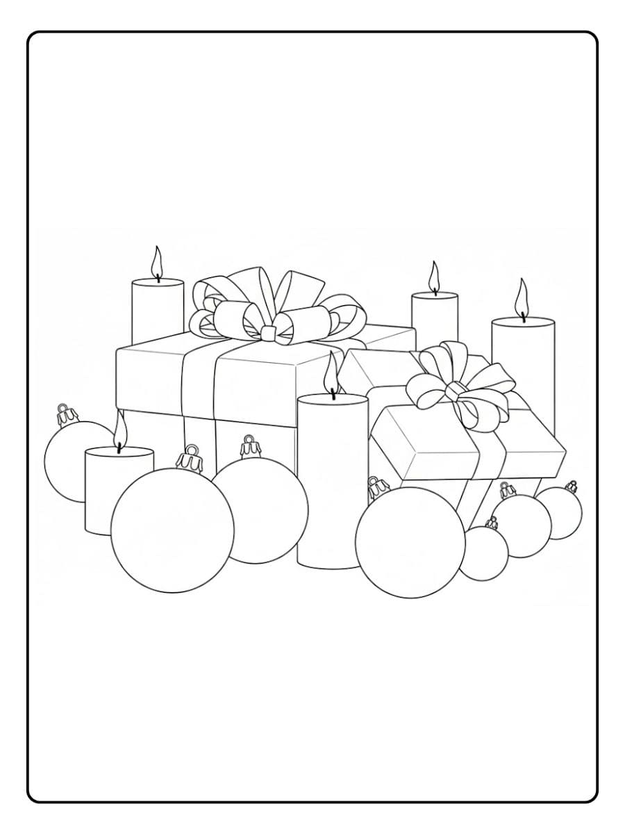 Bâches et cadeaux de noel coloriage Croquis de bougies et boîtes d'ornement pour enfants
