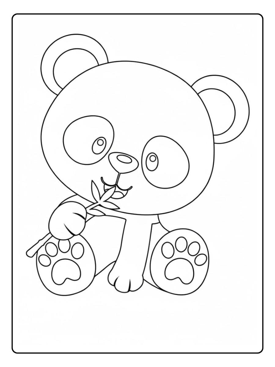 Bé panda mignon mangeant une pousse de bambou Coloriage panda kawaii