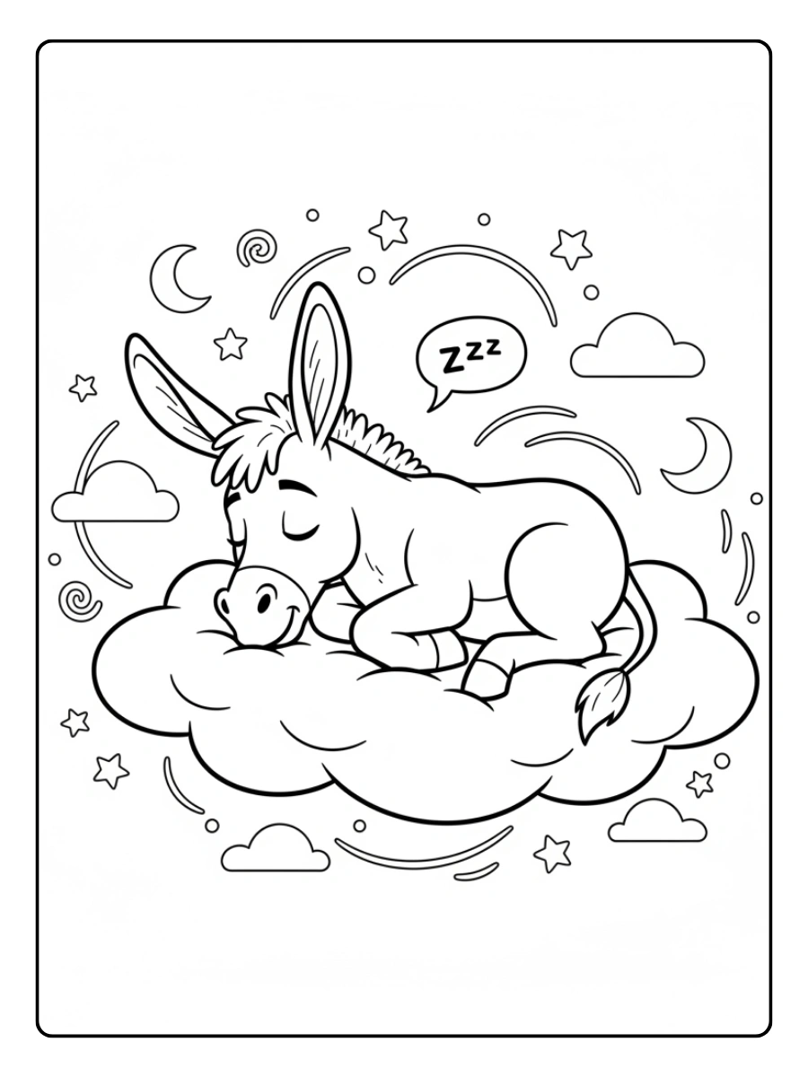 Coloriage Âne endormi sur un nuage