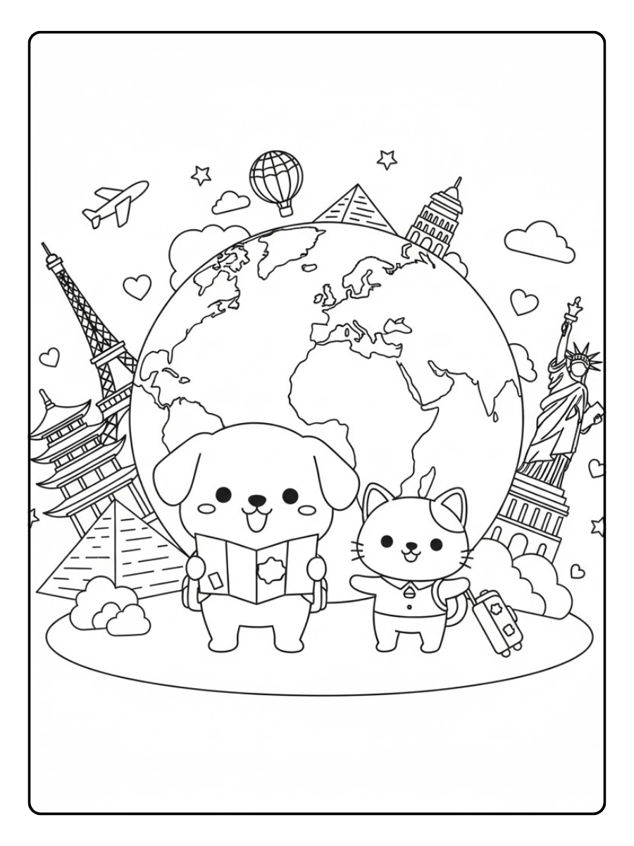 Coloriage Animaux voyageurs autour du monde