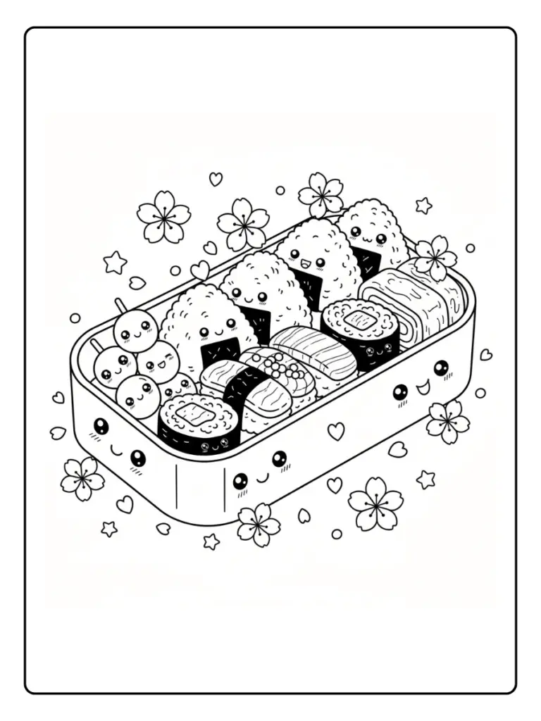 coloriage kawaii nourriture japonaise