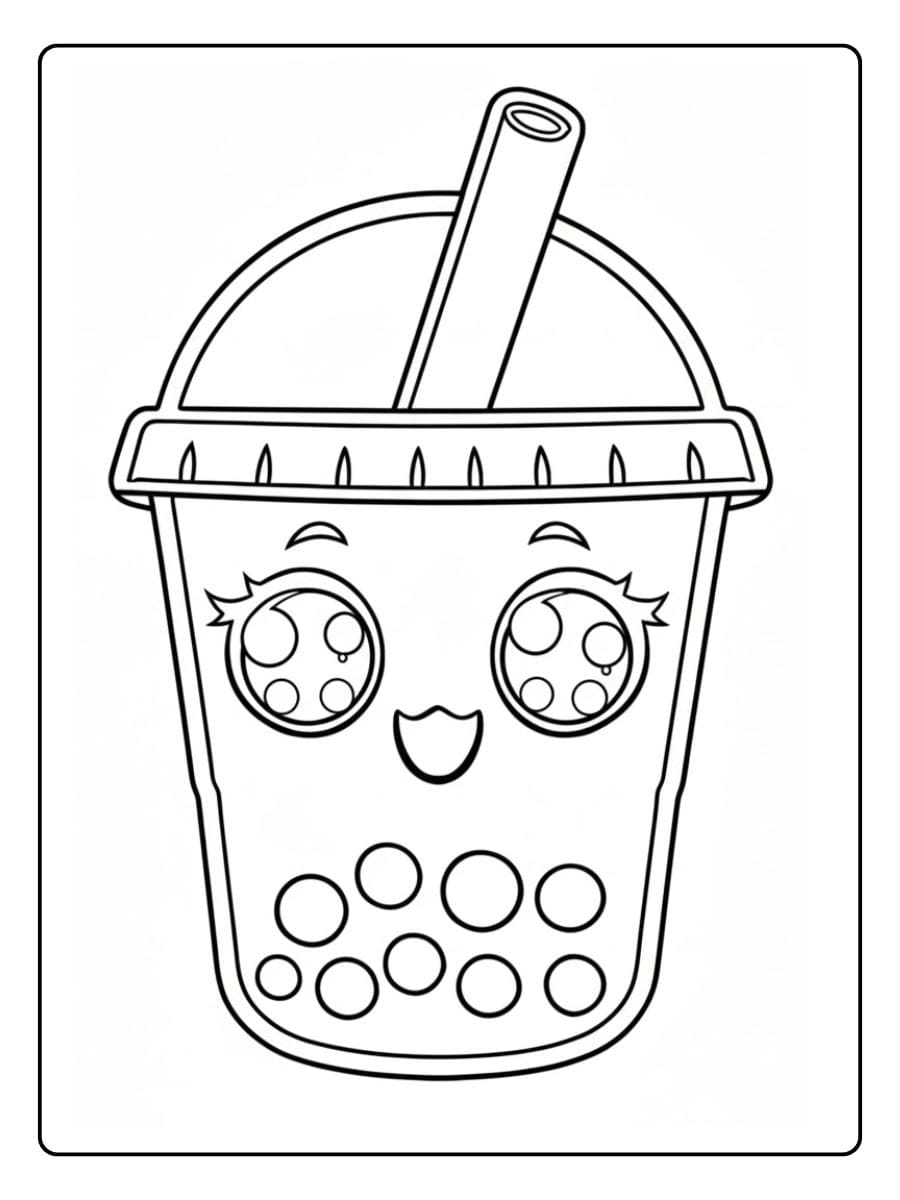 Coloriage Bubble Tea Kawaii Adorable Boisson Perlée à Colorier