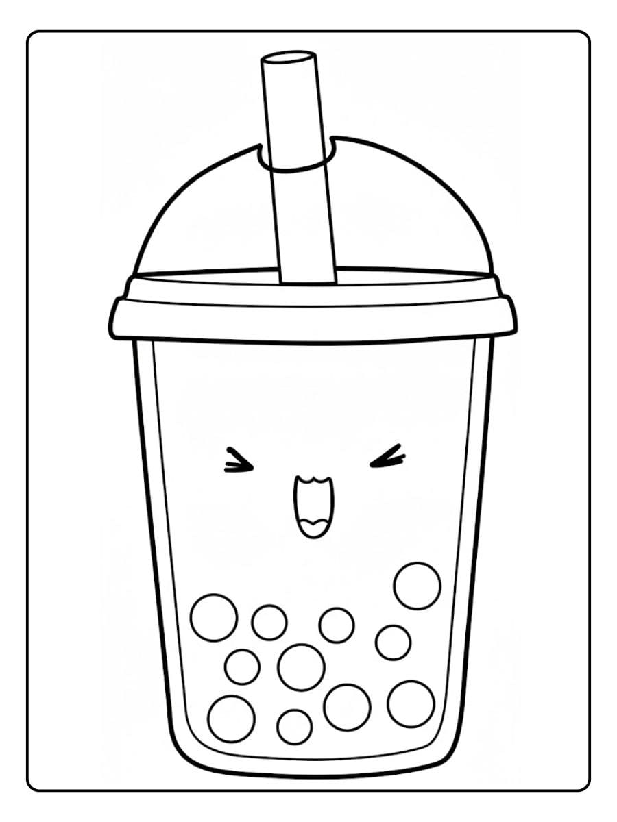 Coloriage Bubble Tea Kawaii Contours Simples pour Enfants