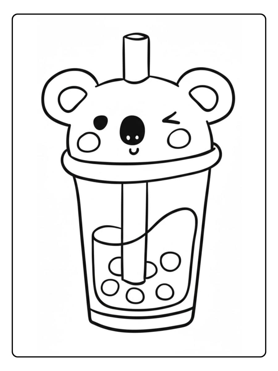 Coloriage Bubble Tea Kawaii Dessin Simple à Imprimer