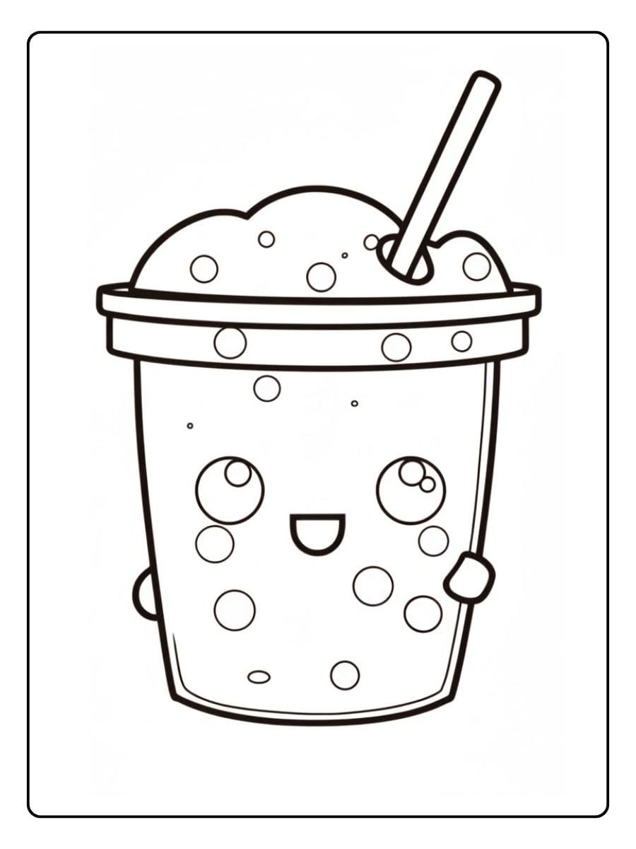 Coloriage Bubble Tea Kawaii Esquisse Mignonne et Simple