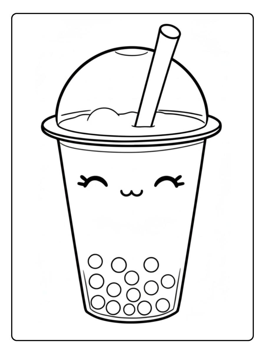 Coloriage Bubble Tea Kawaii Illustration au Trait Simple