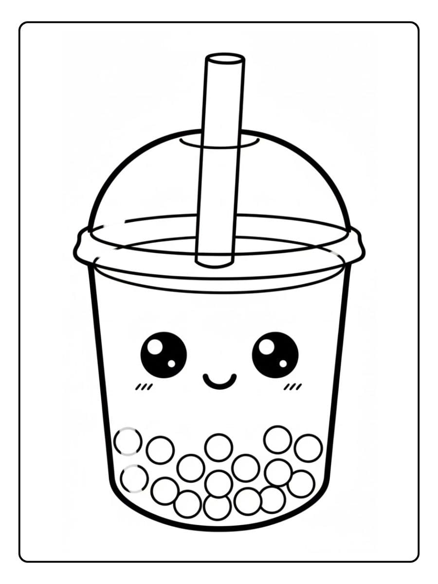Coloriage Bubble Tea Kawaii Simple à Imprimer