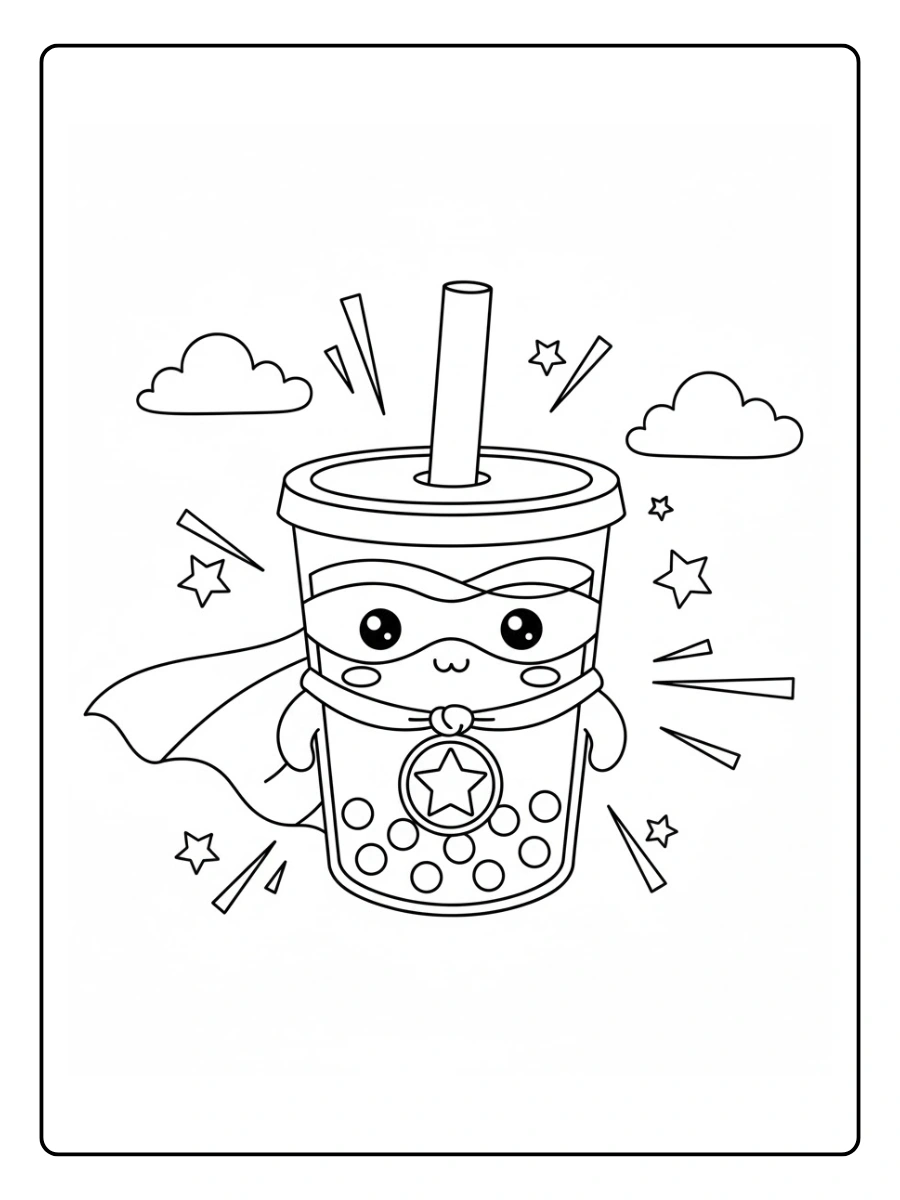 Coloriage Bubble tea super héros avec une cape