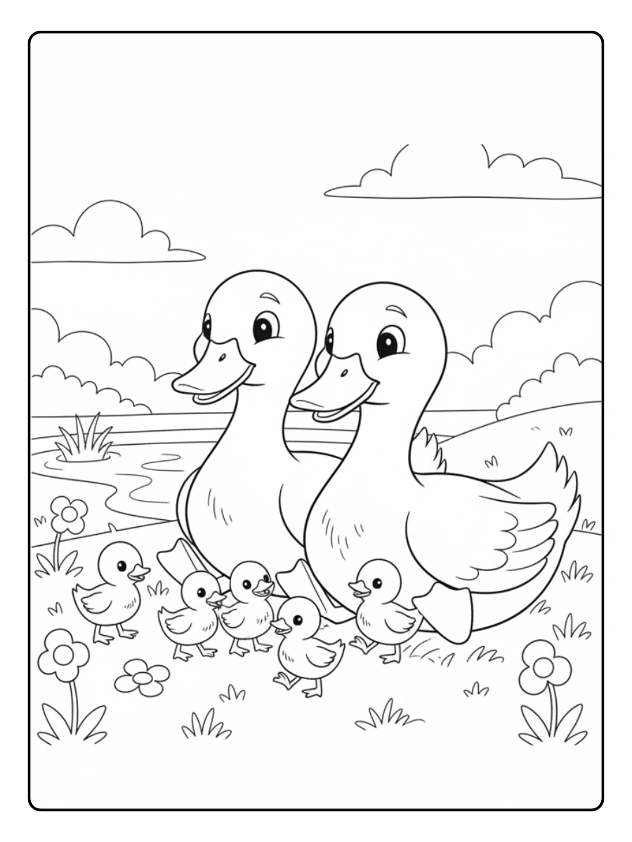 Coloriage Canard et sa famille