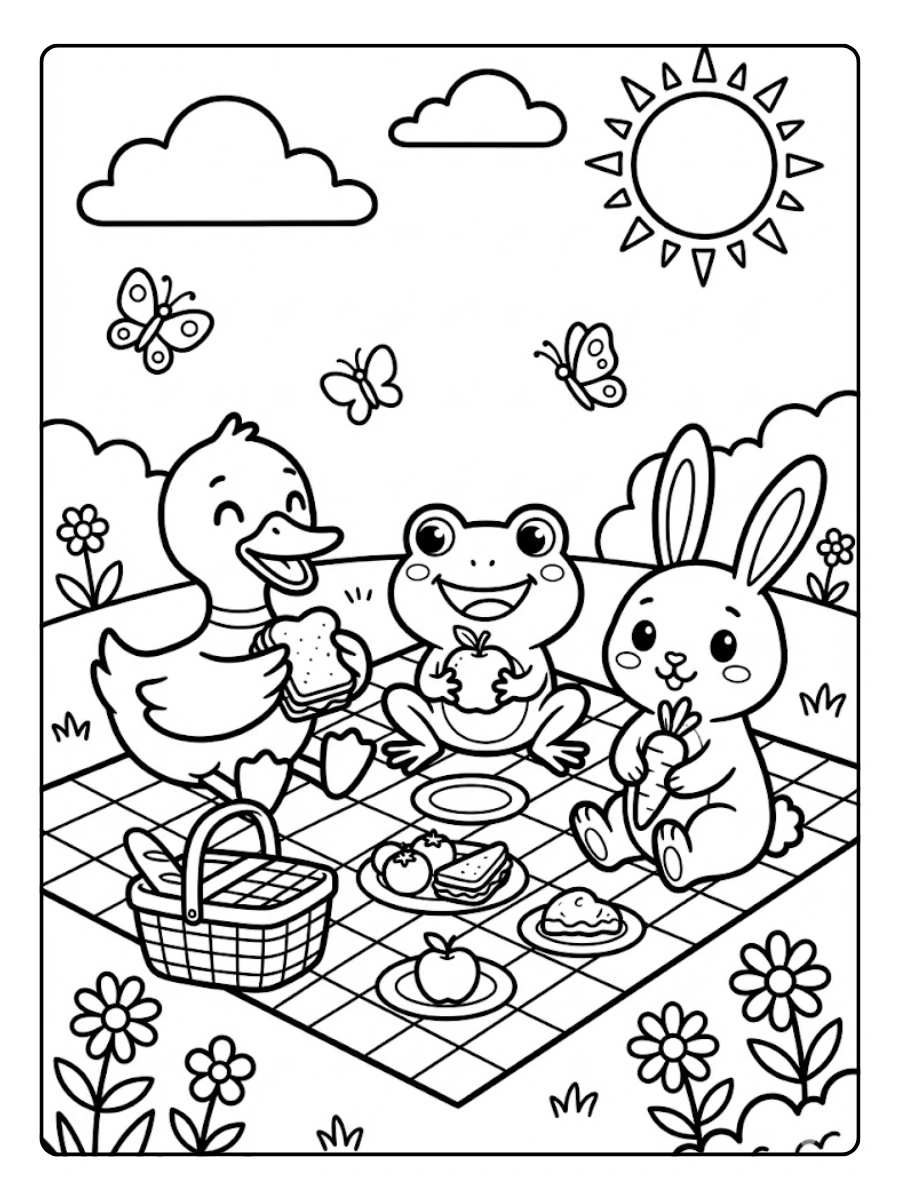 Coloriage Canard et ses amis animaux