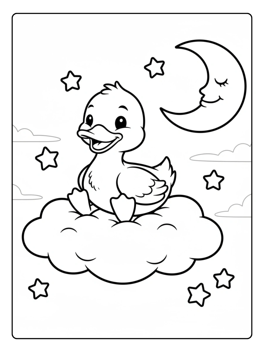 Coloriage Canard sur un nuage