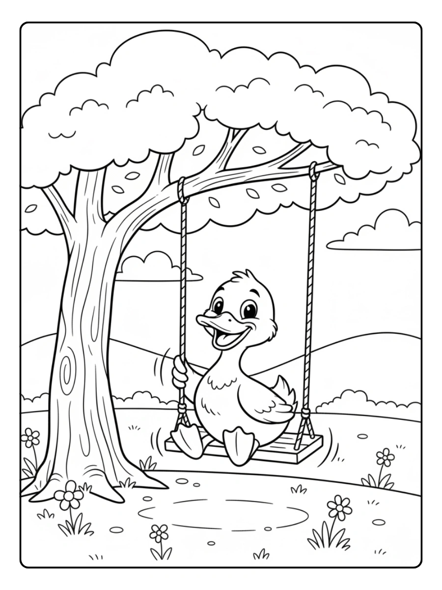 Coloriage Canard sur une balançoire