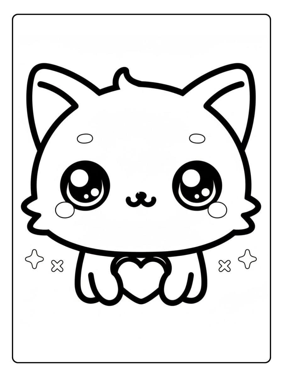 Coloriage Chat Kawaii tout Simple et Mignon