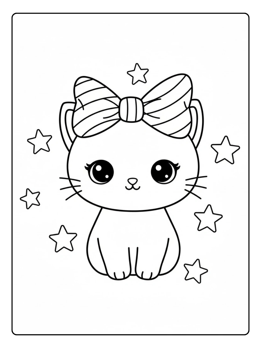 Coloriage Chaton kawaii avec un gros nœud