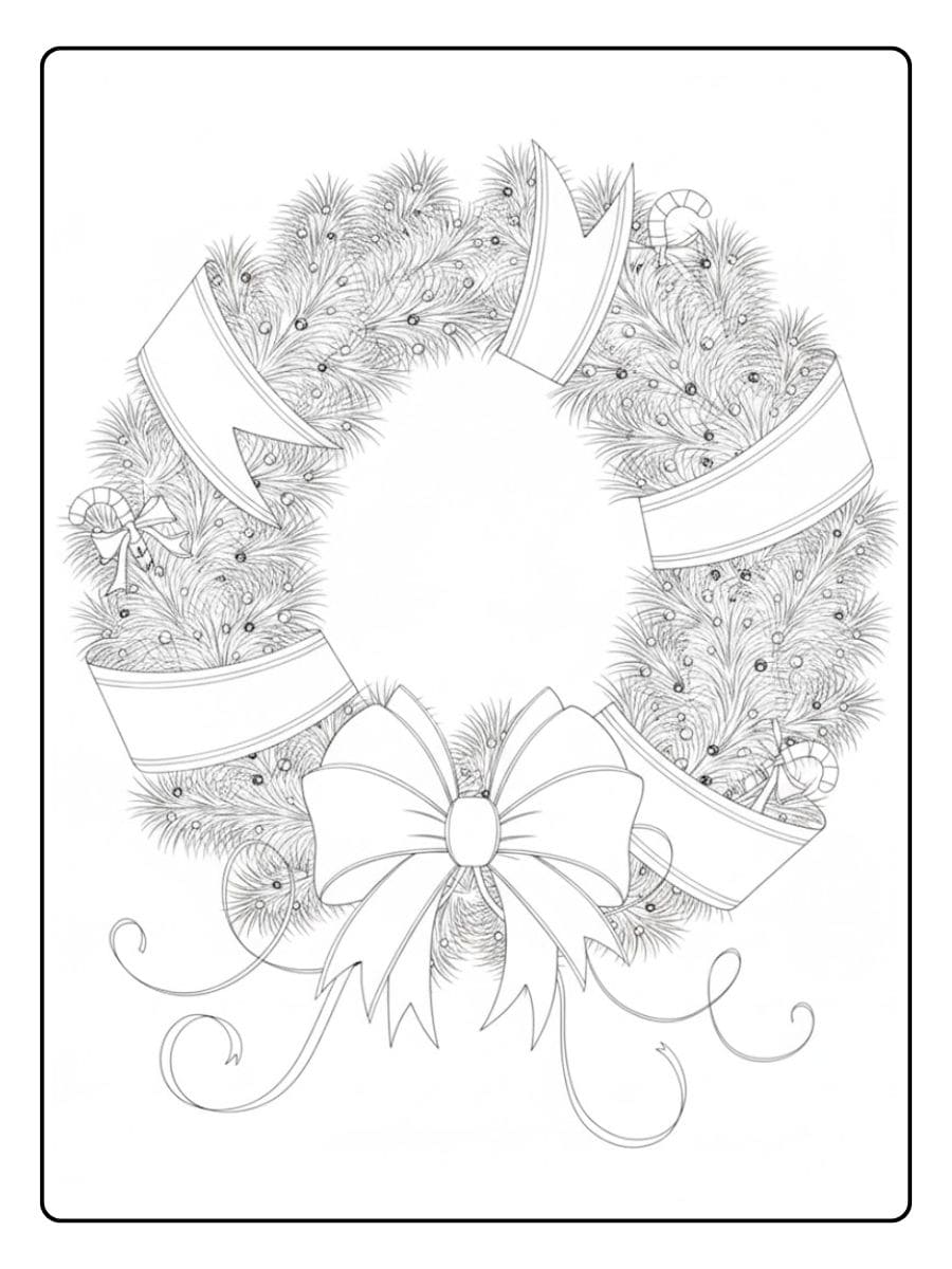 Coloriage Couronne de Noel Chat déguisé en renne festif