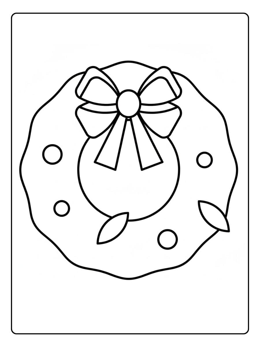 Coloriage Couronne de Noel Décoration de Fête Simple et Joliment Dessinée