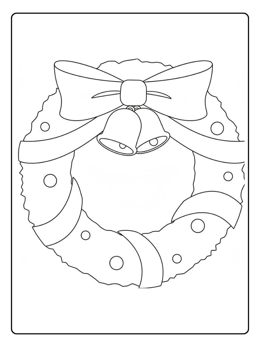 Coloriage Couronne de Noel Dessin Simple avec Nœud et Clochettes
