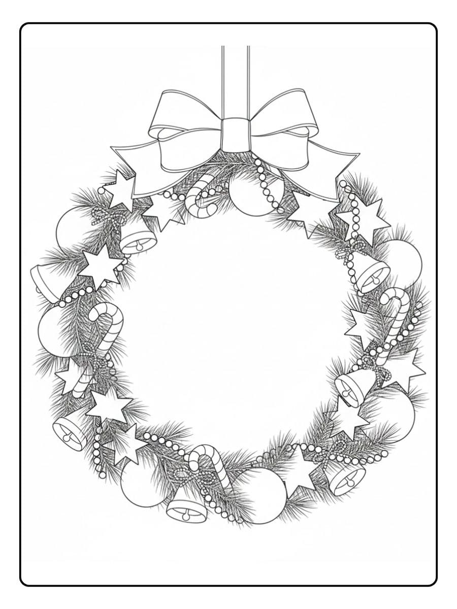 Coloriage Couronne de Noel Festive et Étoilée