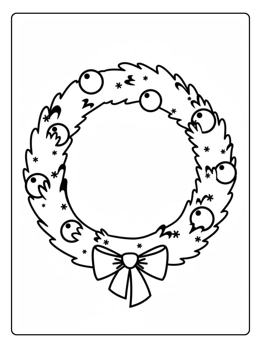 Coloriage Couronne de Noel Festivités et Rubans Rouges