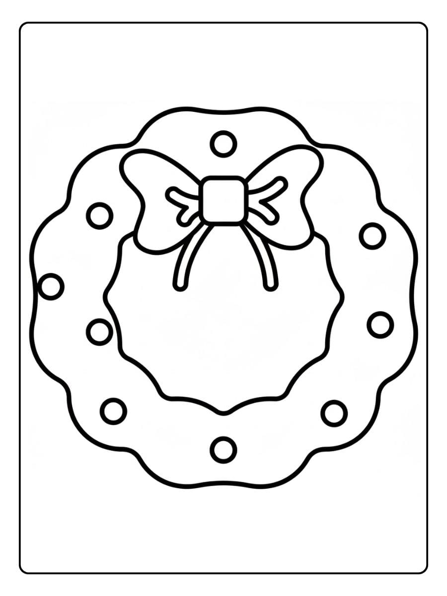 Coloriage Couronne de Noel Feuillage et boules de fête