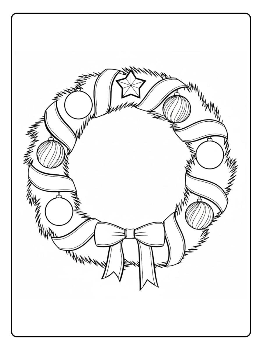 Coloriage Couronne de Noel Mignon Chat Décore les Fêtes