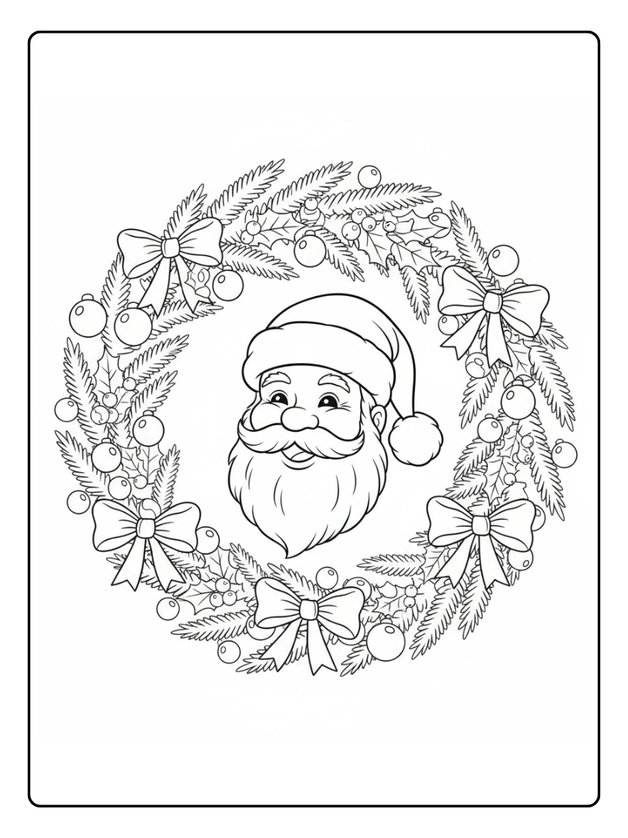 Coloriage Couronne de Noël avec Père Noël