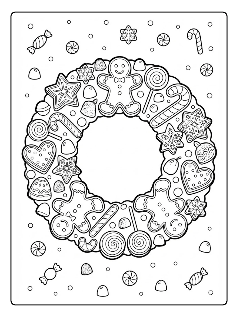Coloriage Couronne de Noël en pain d’épices