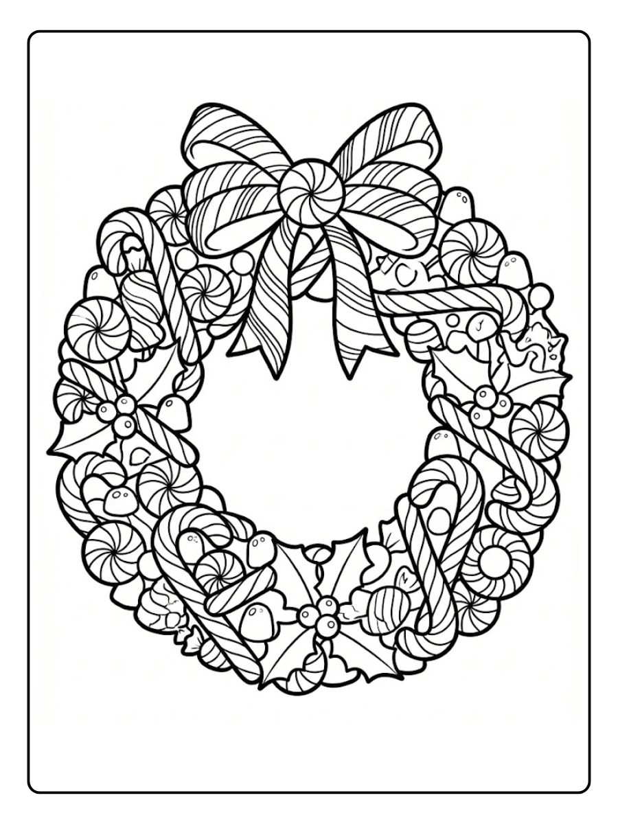 Coloriage Couronne de Noël faite de sucres d’orge
