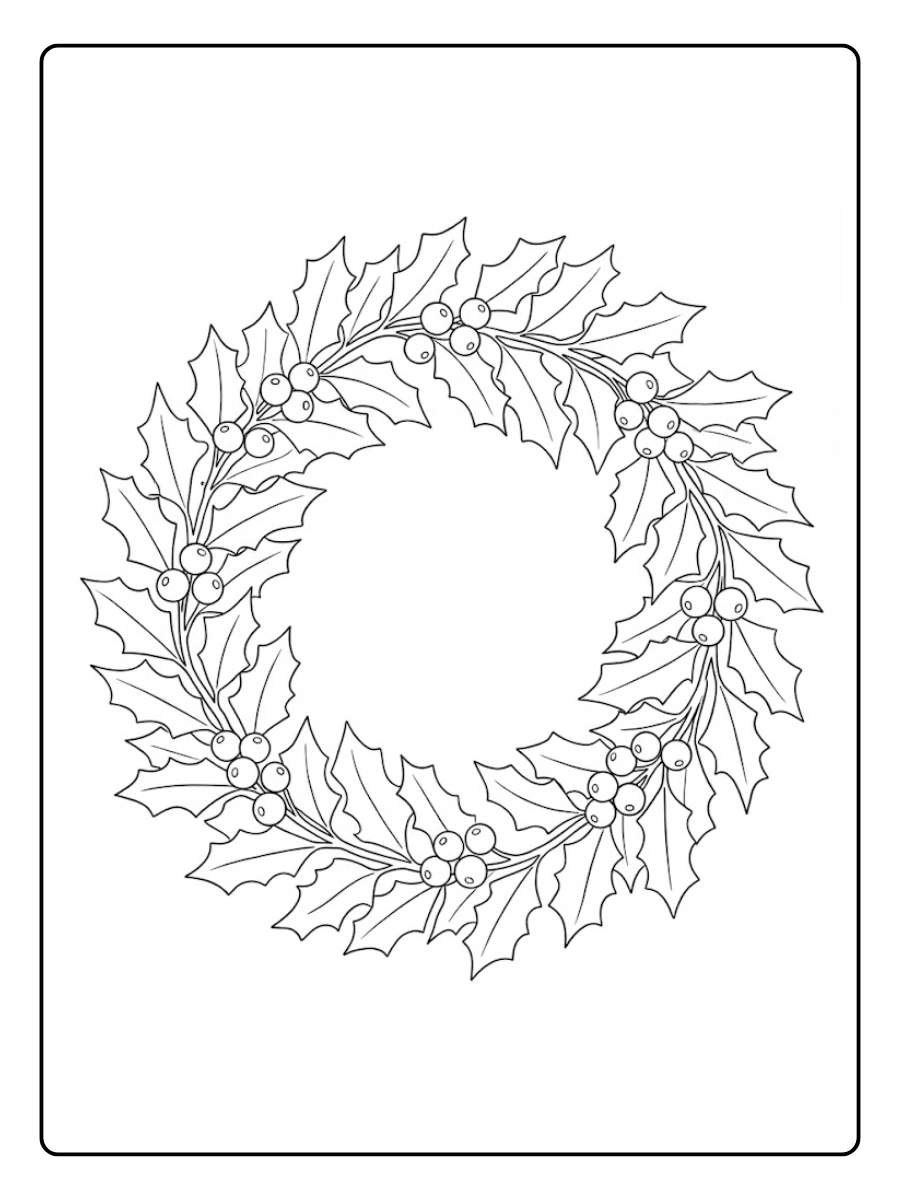Coloriage Couronne de houx et baies