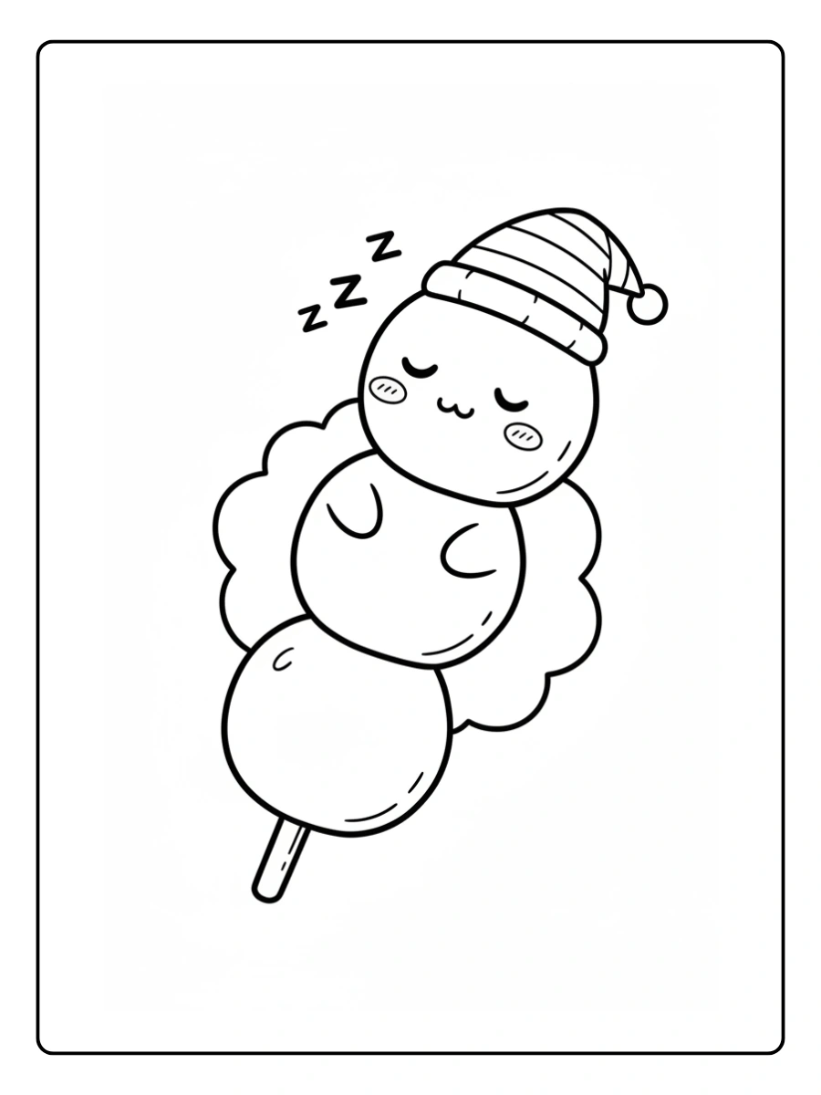 Coloriage Dango sleepy kawaii prêt pour la sieste