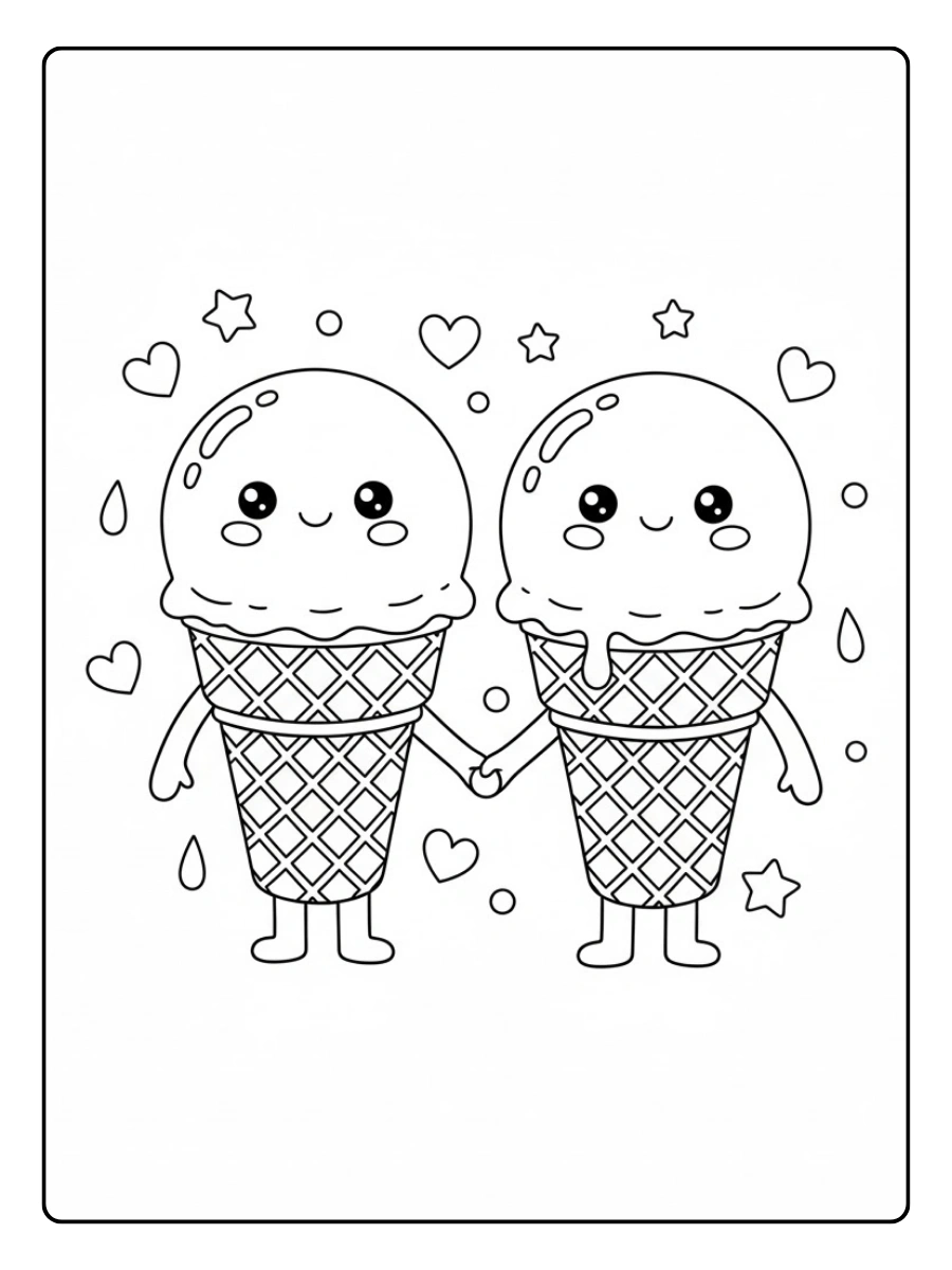 Coloriage Deux glaces amies qui se tiennent la main