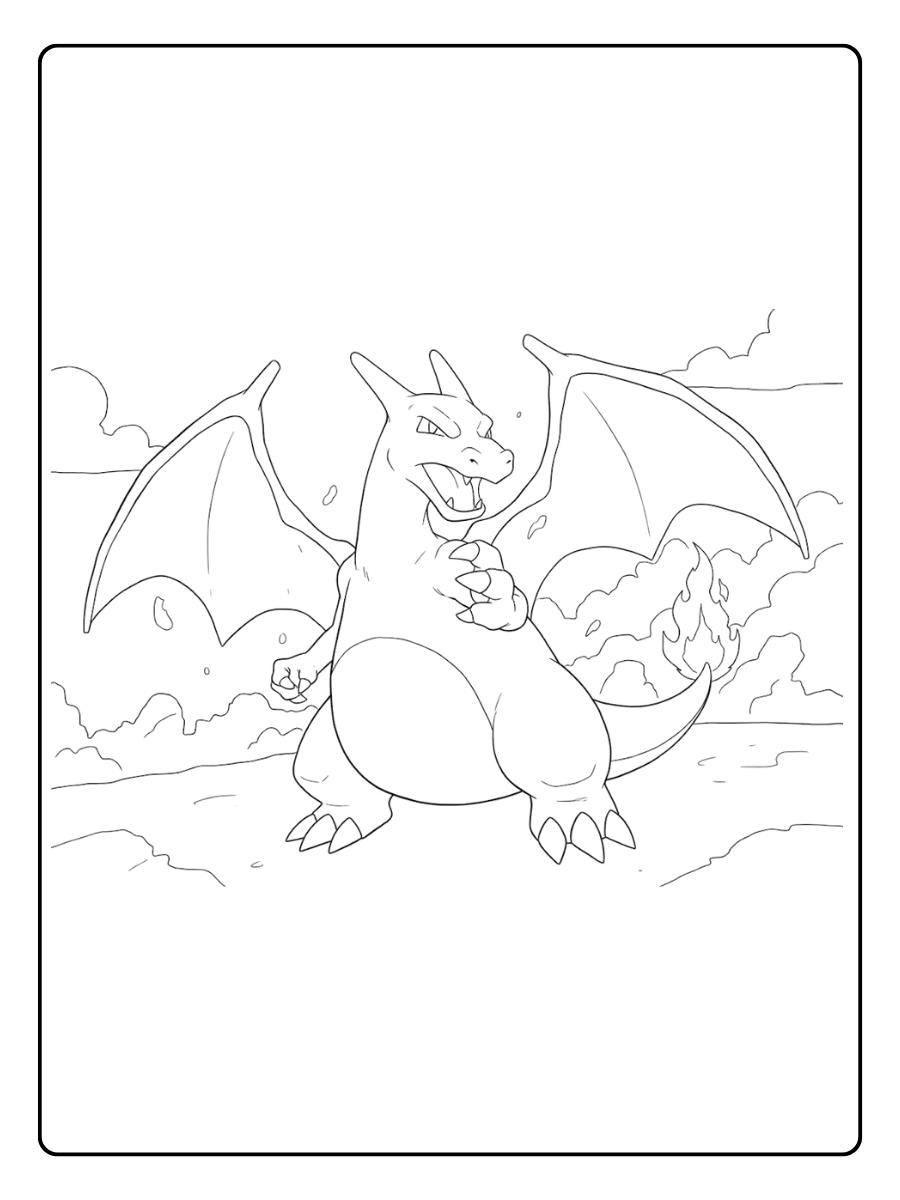 Coloriage Dracaufeu Dracaufeu en plein vol