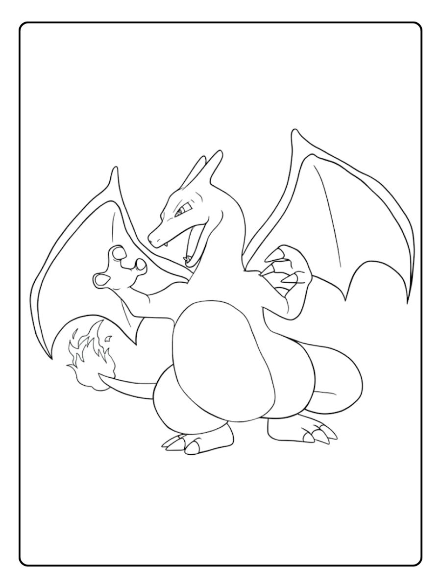 Coloriage Dracaufeu en plein vol