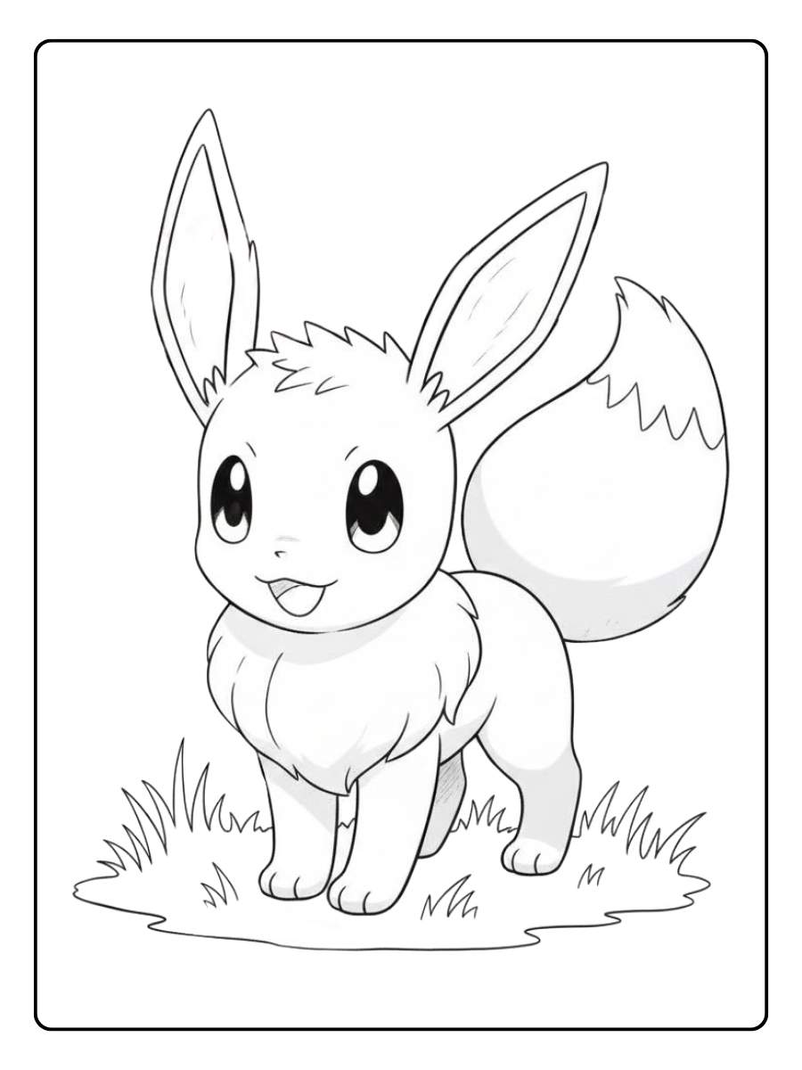 Coloriage Evoli Évoli Joue dans l'Herbe