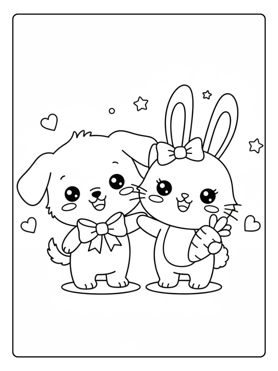 Coloriage Famille d’animaux kawaii souriants