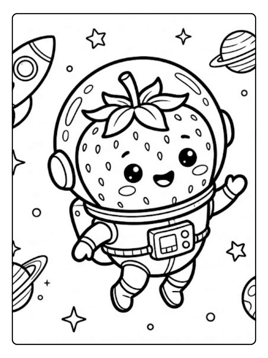 Coloriage Fraise Astronaute