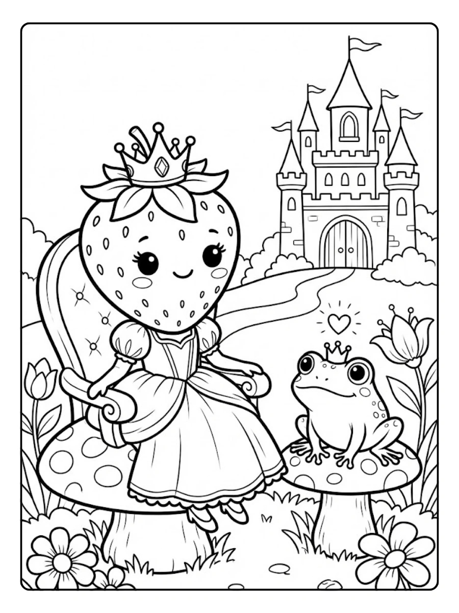 Coloriage Fraise Princesse & Grenouille Charmée