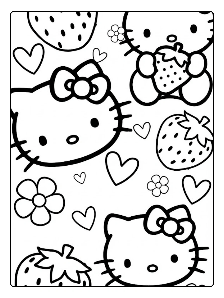 Coloriage Fraise et Hello Kitty