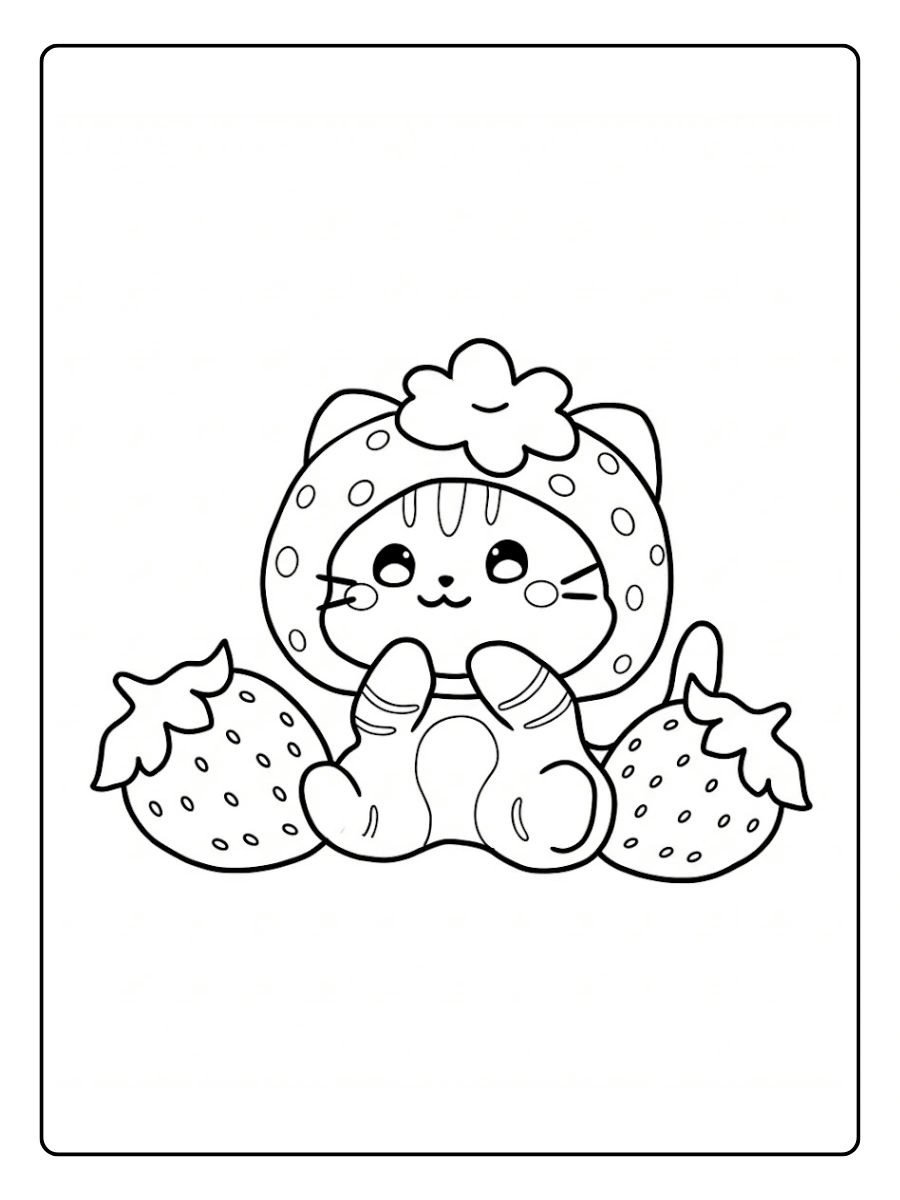 Coloriage Fraise et chat