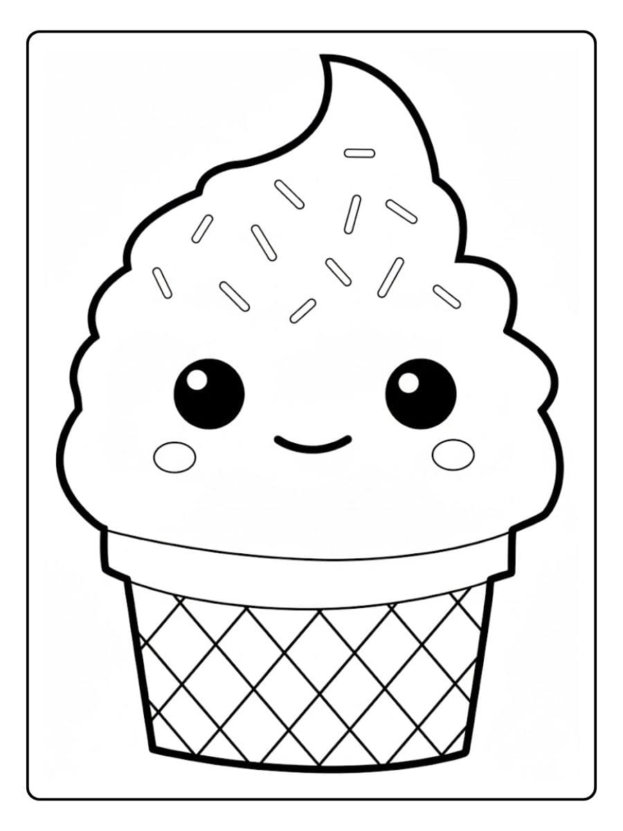 Coloriage Glace Kawaii Souriante Simple et Amusant