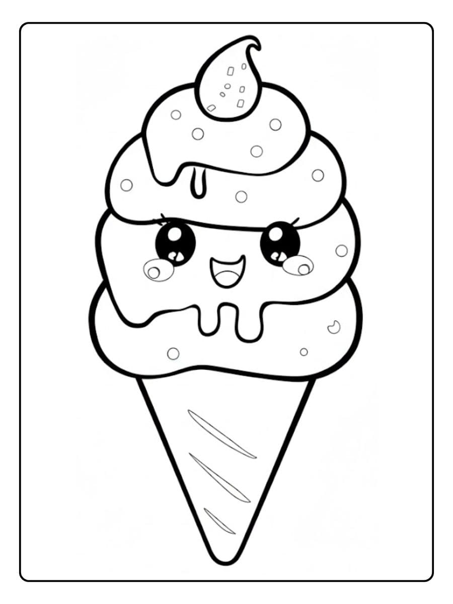 Coloriage Glace Kawaii avec Toppings et Paillettes