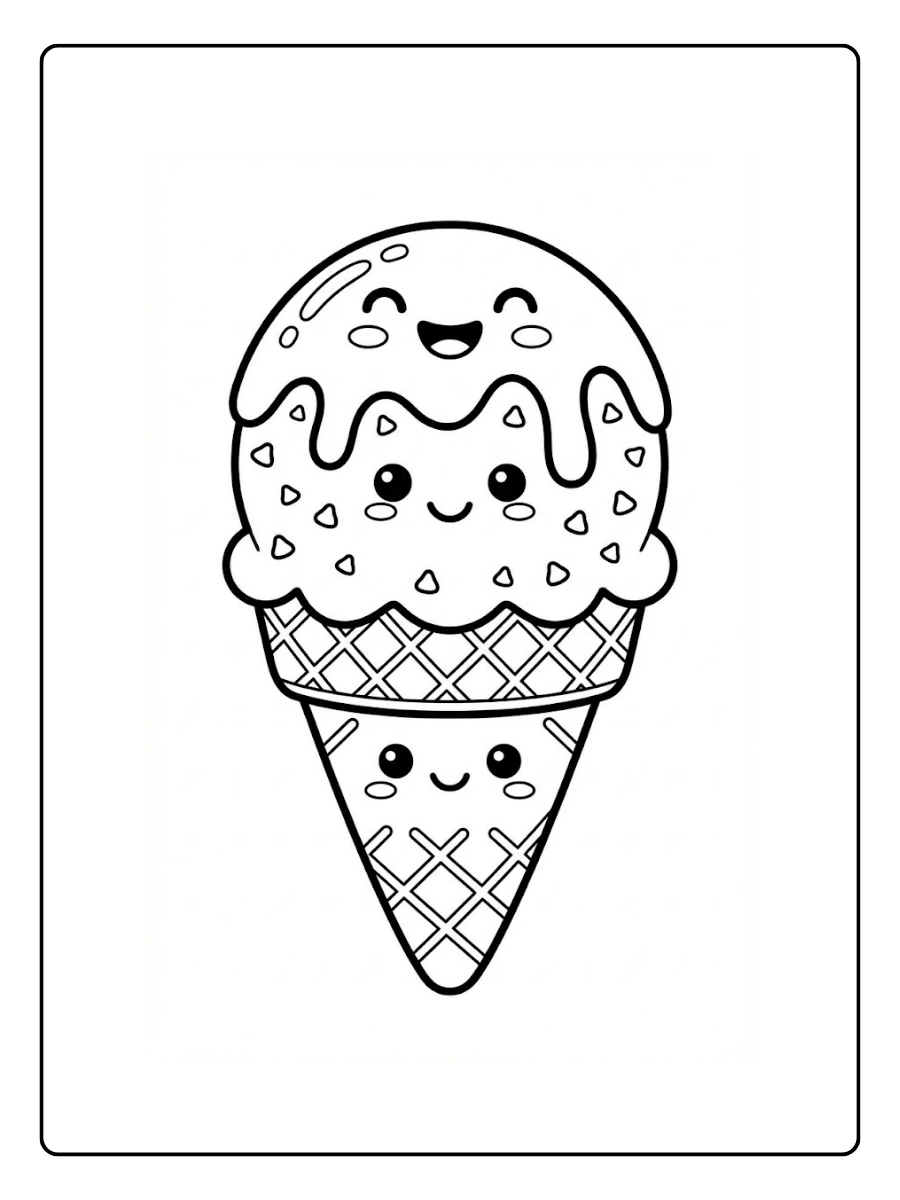 Coloriage Glace chocolat avec topping sourire et pépites