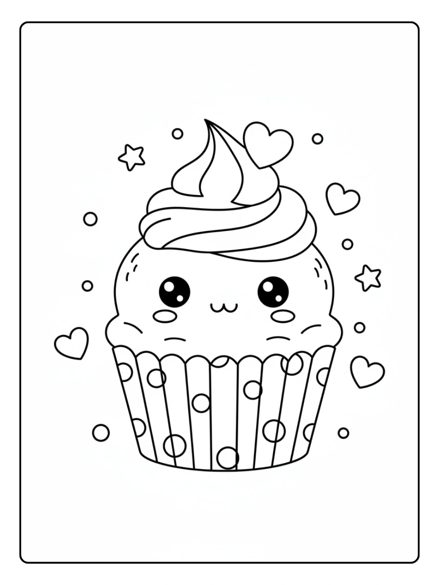 Coloriage Glace cupcake kawaii avec un petit cœur dessus