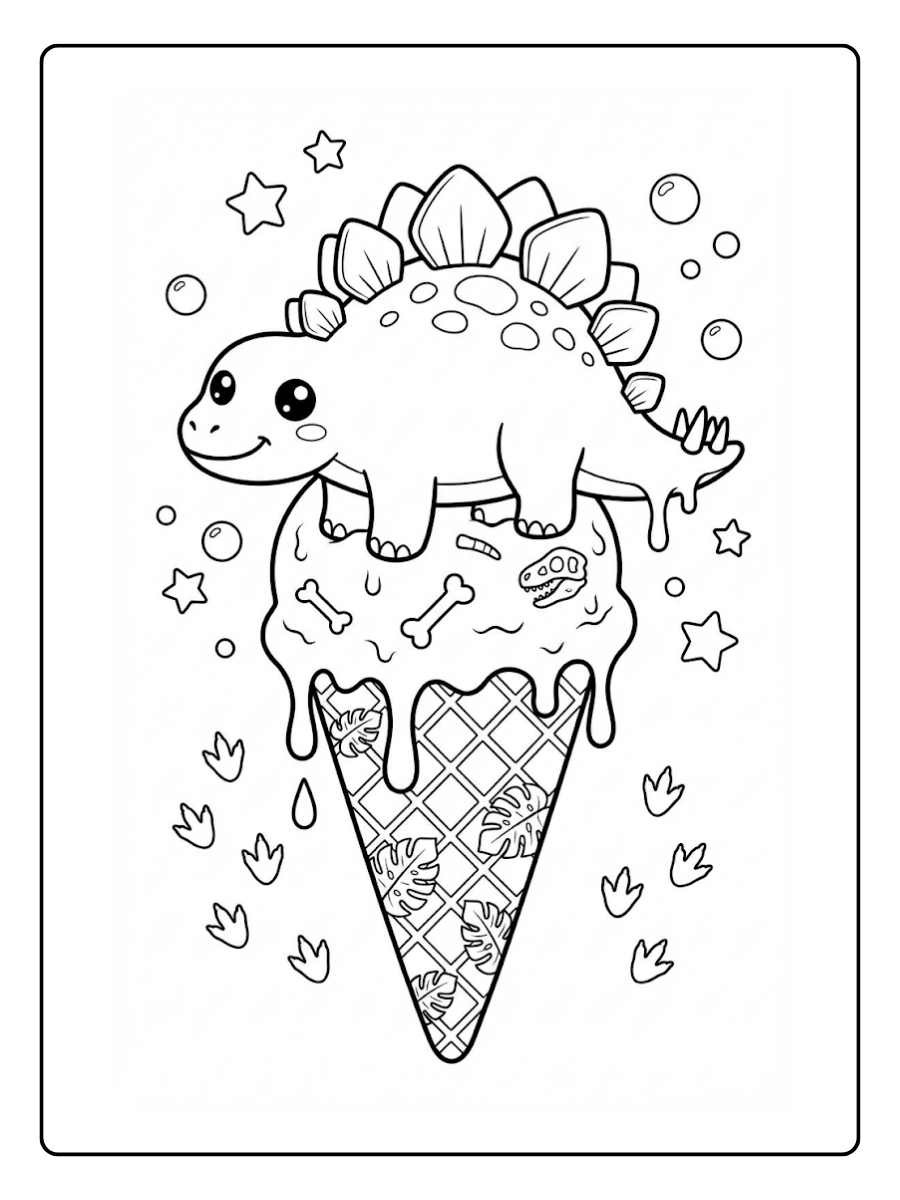 Coloriage Glace dinosaure kawaii mi fondante mi préhistorique