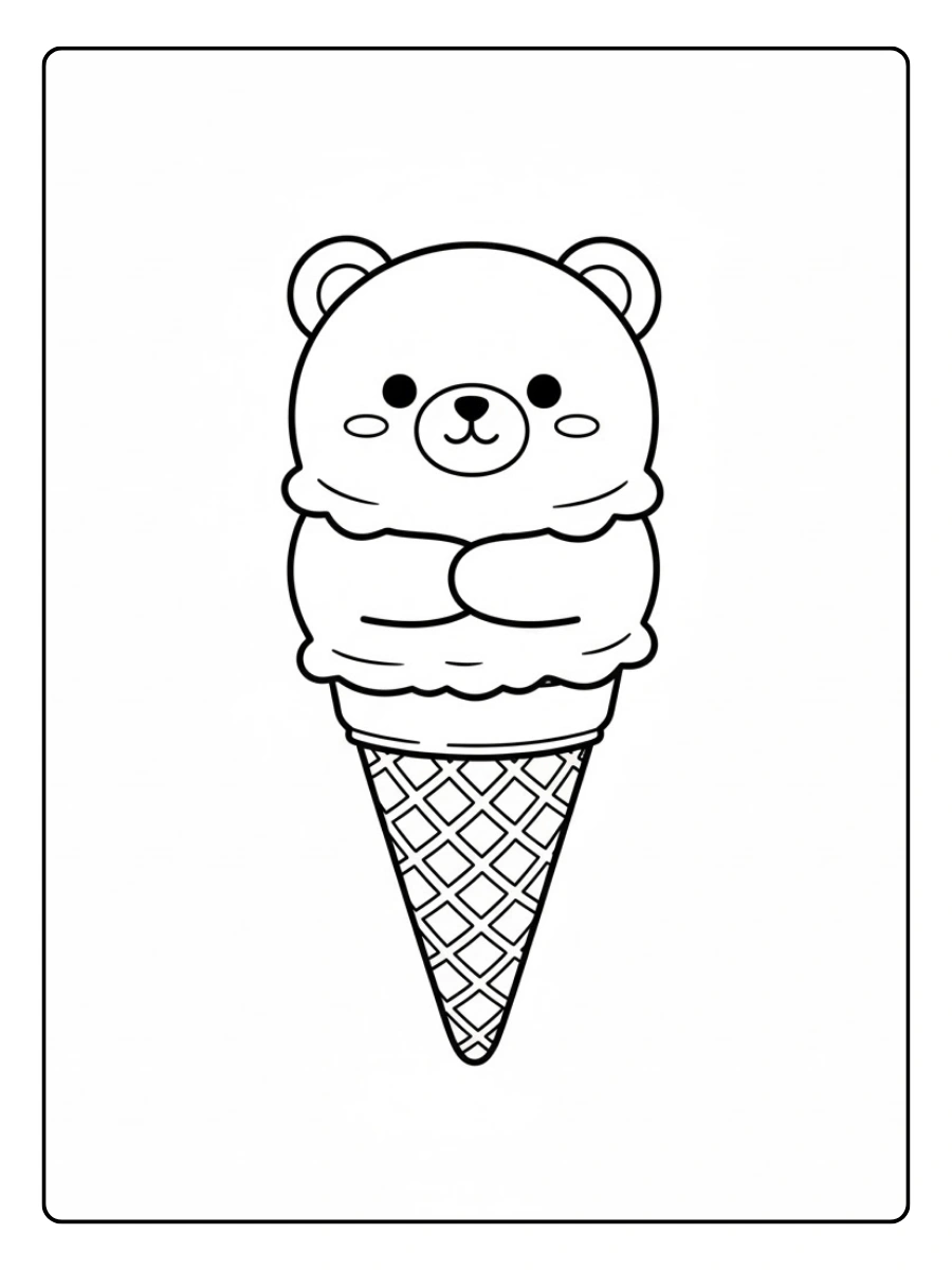 Coloriage Glace doudou kawaii serrée dans un cornet