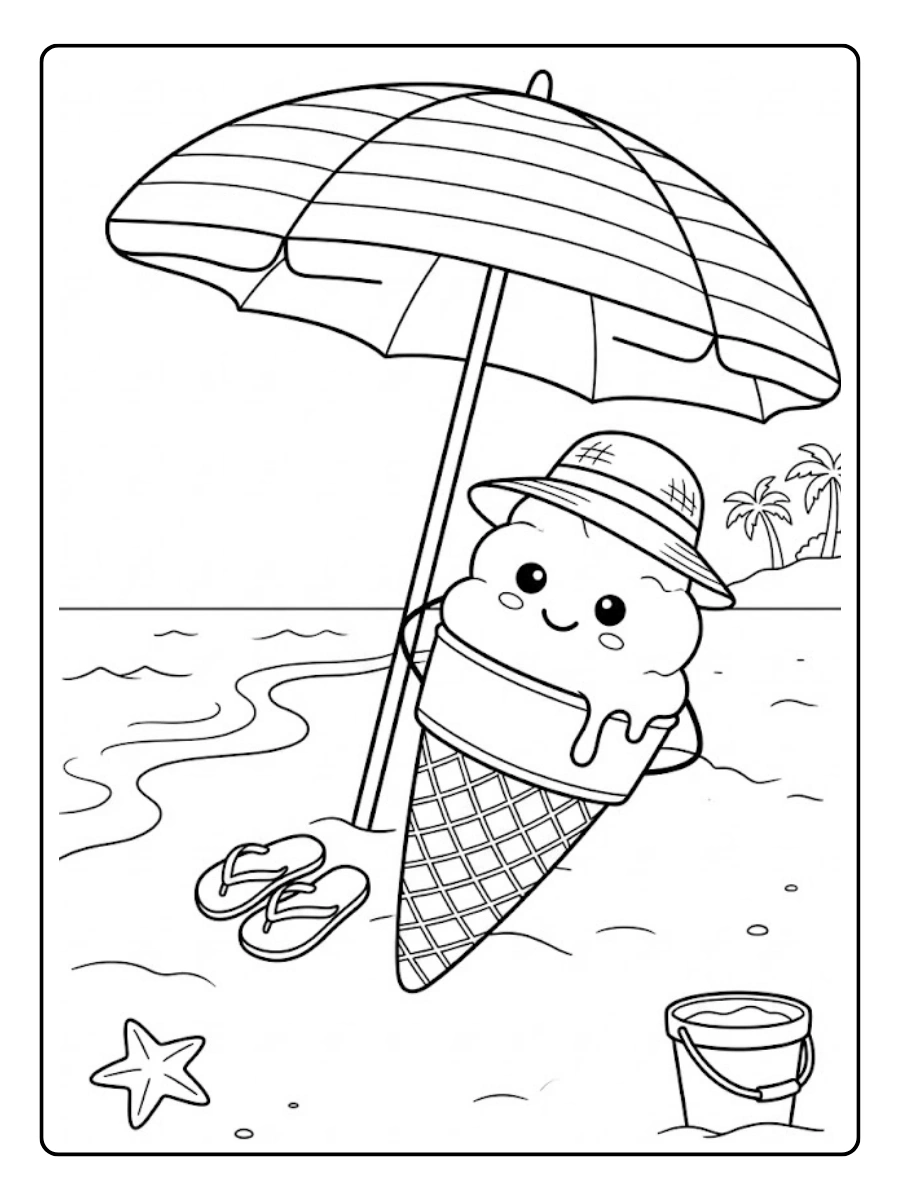 Coloriage Glace en vacances à la plage