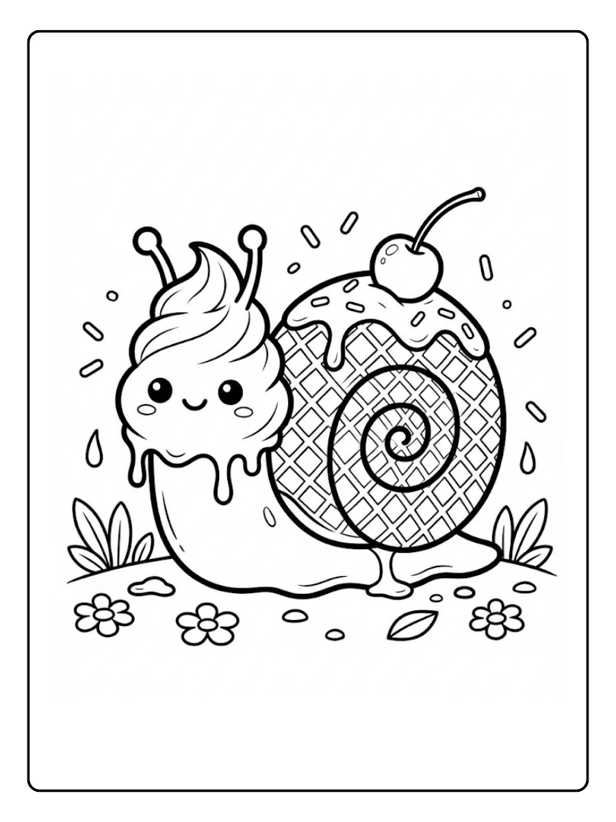 Coloriage Glace escargot kawaii avec coquille en cornet