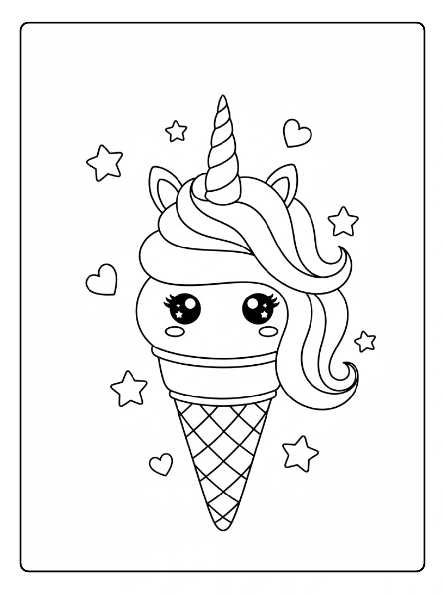 Coloriage Glace licorne magique avec corne et crinière colorée