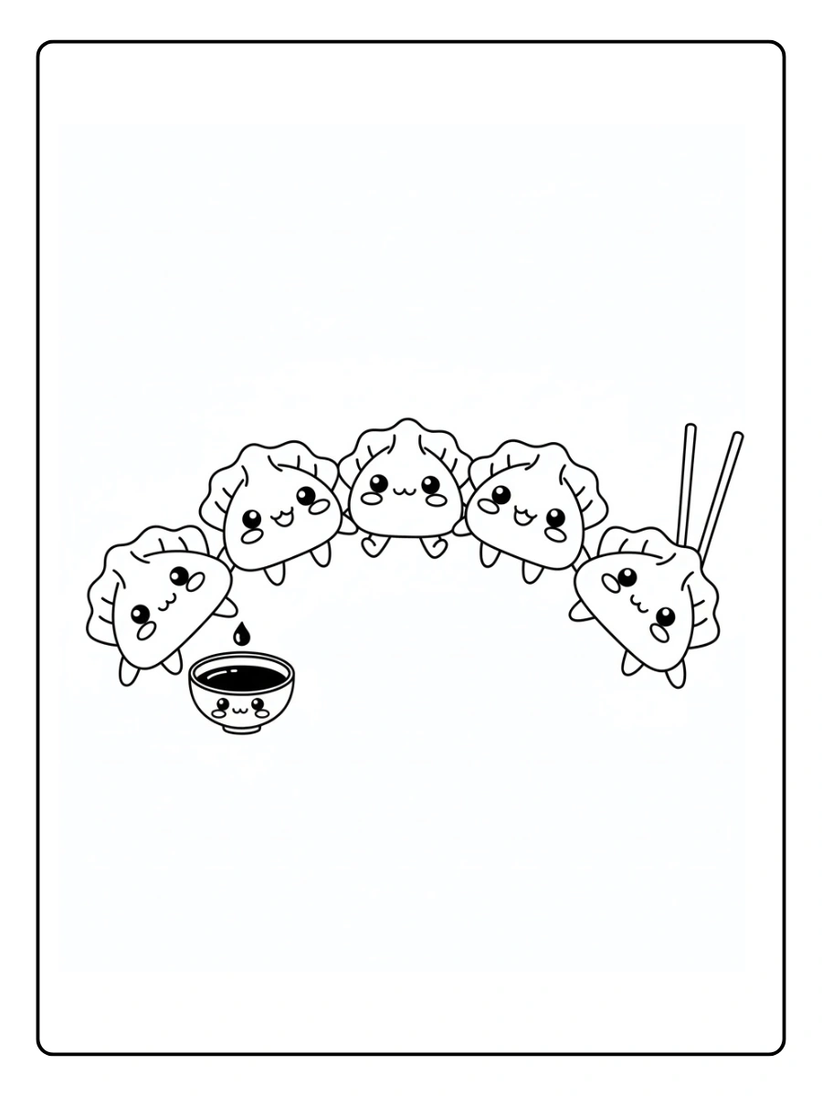 Coloriage Gyoza mignons qui se tiennent la main