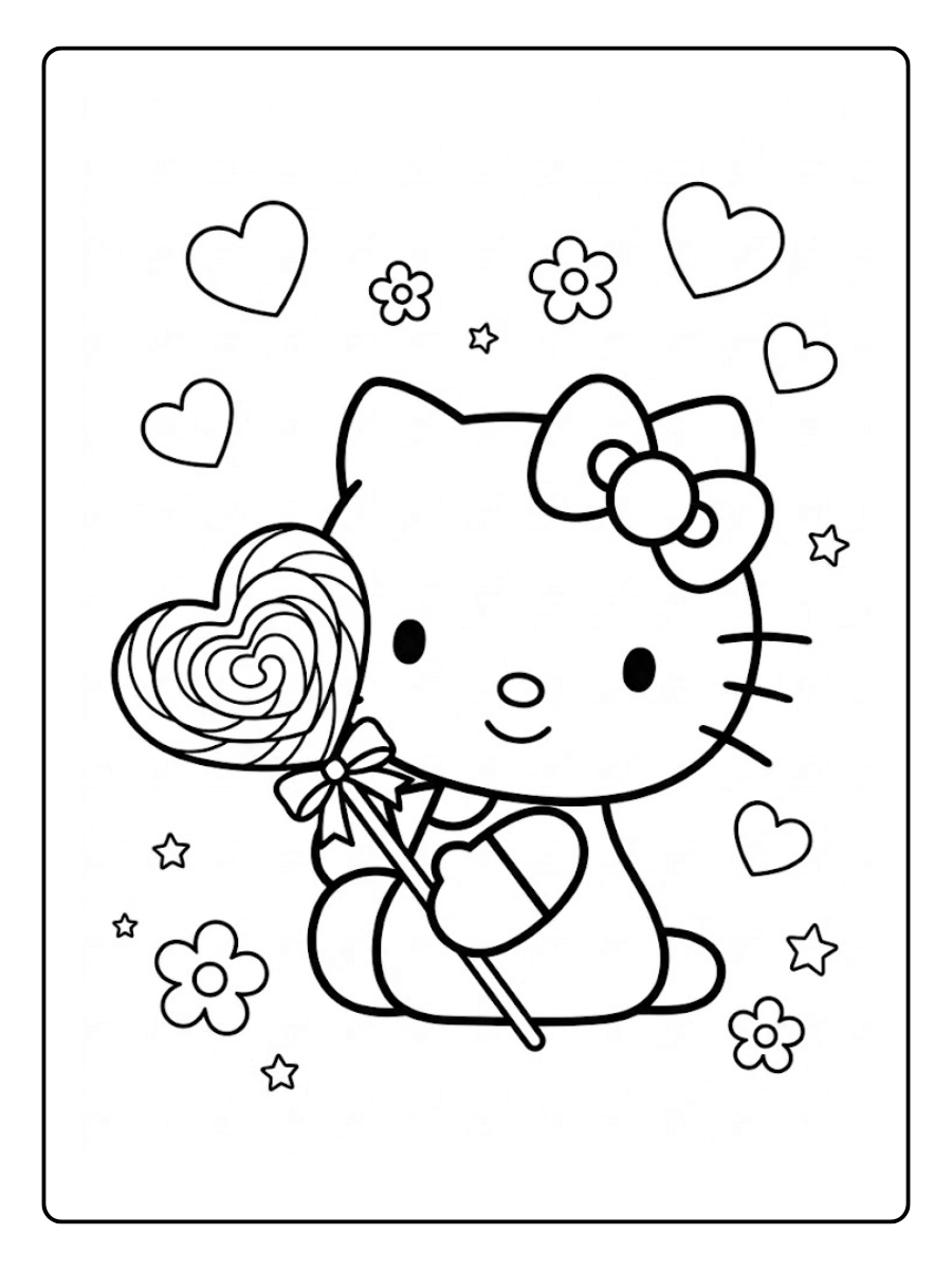 Coloriage Hello Kitty et sucette cœur